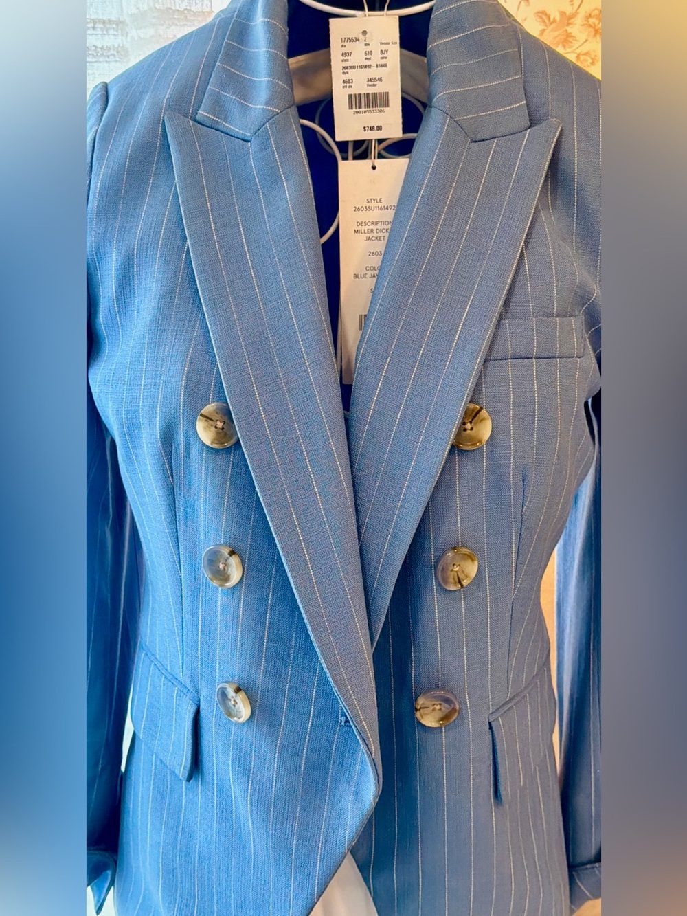 NEW SEASON Veronica Beard Light Blue Pinstripe Double-Breasted Blazer